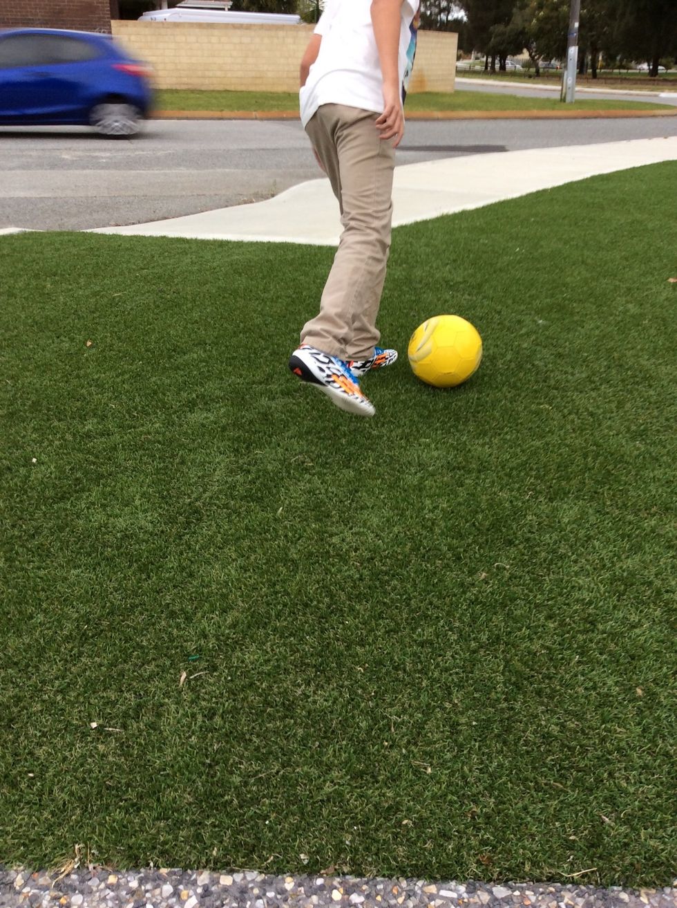 When have kicked the ball you need to follow through with your foot and make sure that your back is straight otherwise the ball will not go where you want it to go.