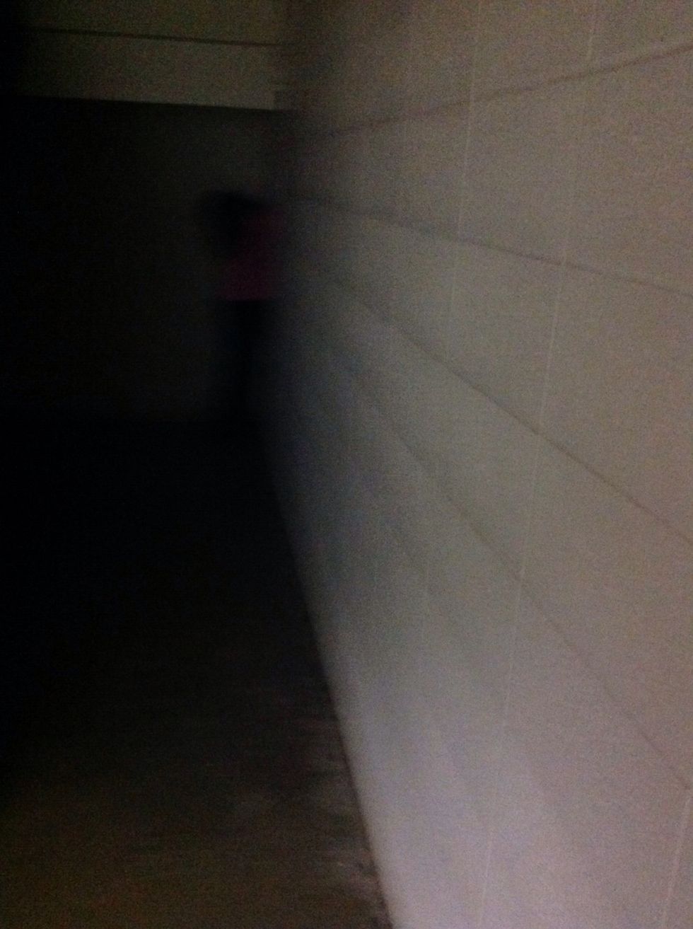 When I was going in I dropped my bag so I went back down the stair well the lights clicked off and I saw this figure in the corner of the same girl in the well
