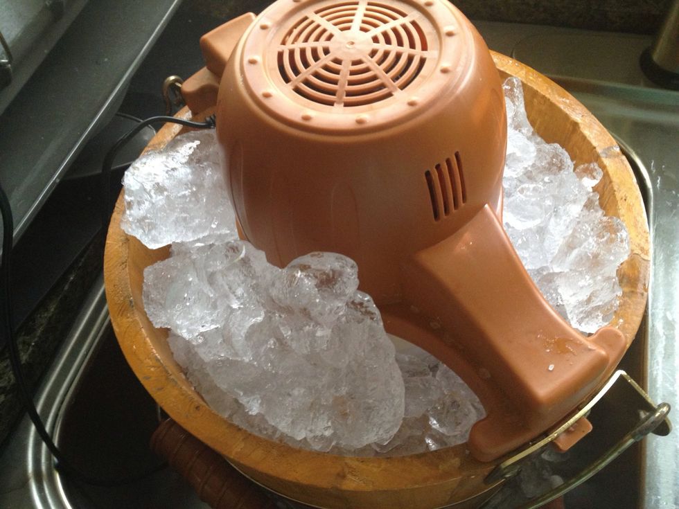 When ice melts drain water from bucket add fresh ice and salt and keep going!