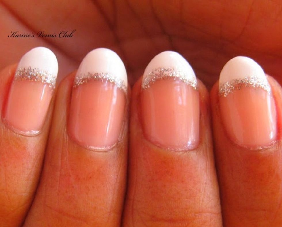 When in a hurry, use glitter line to hide uneven DIY French manicure tips