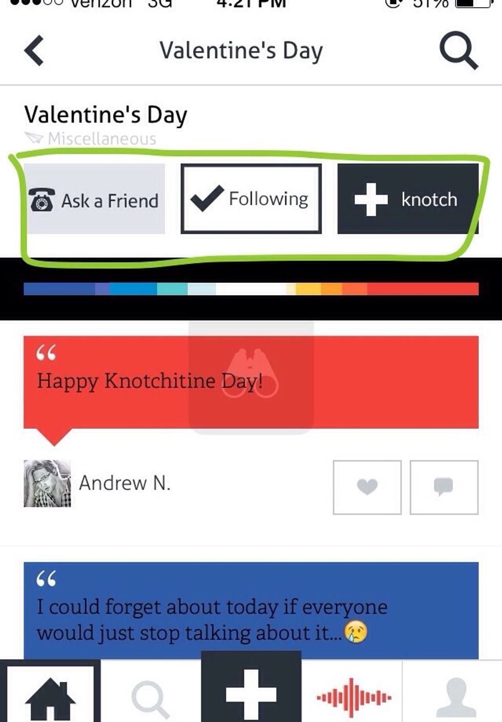 When in a topic, there are three buttons at the top. You can "Ask a Friend" to Knotch on the topic, you can "Follow" the topic, and of course, you can "Knotch" on the topic.