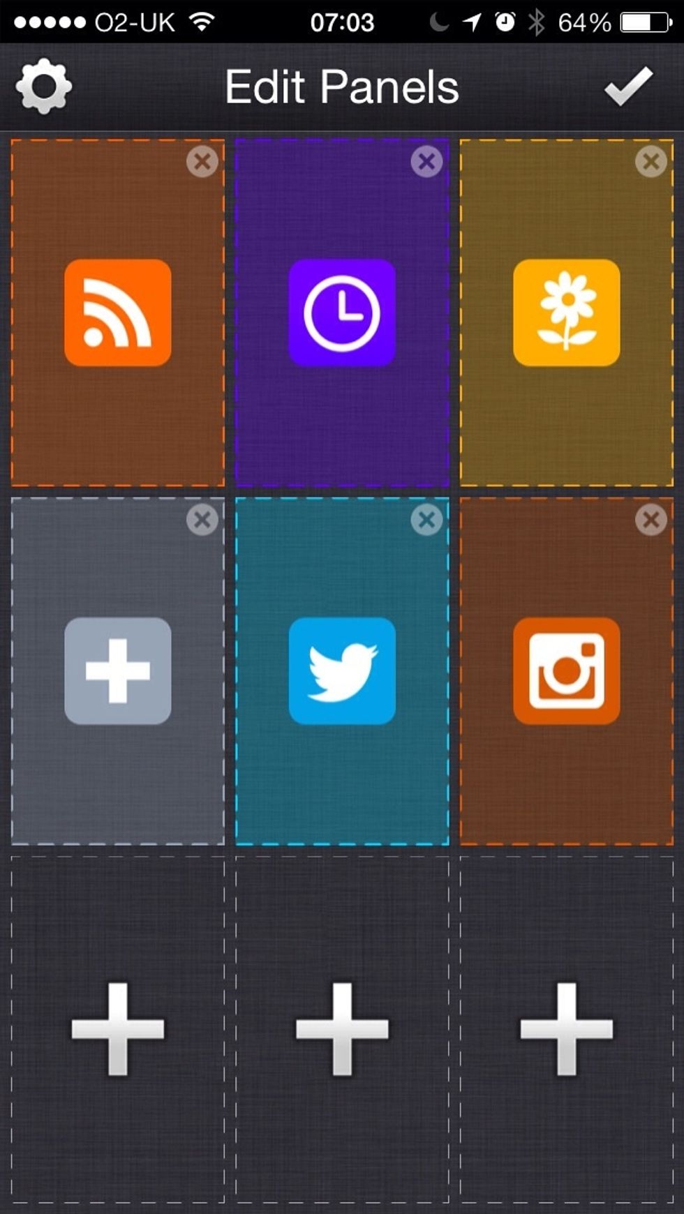 When in edit mode you can add new panels by tapping on the + zones which represent a new screen. Or you can tap and drag on a panel to move it to or merge it with another panel in a different screen.