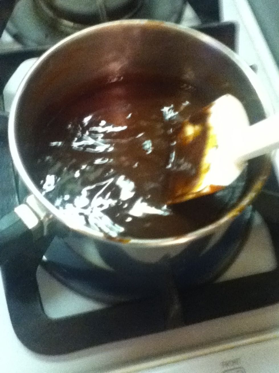 When it becomes relatively smooth, add vanilla and stir in. Make sure the sauce doesn't burn.
