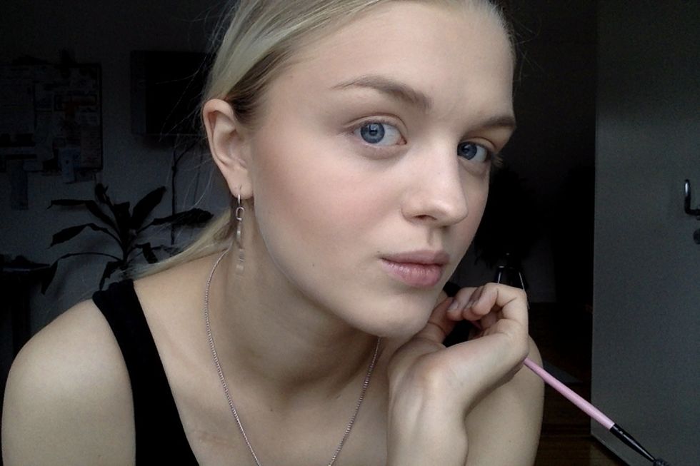 When it comes to my brows i just brush them up^ then the other half down.