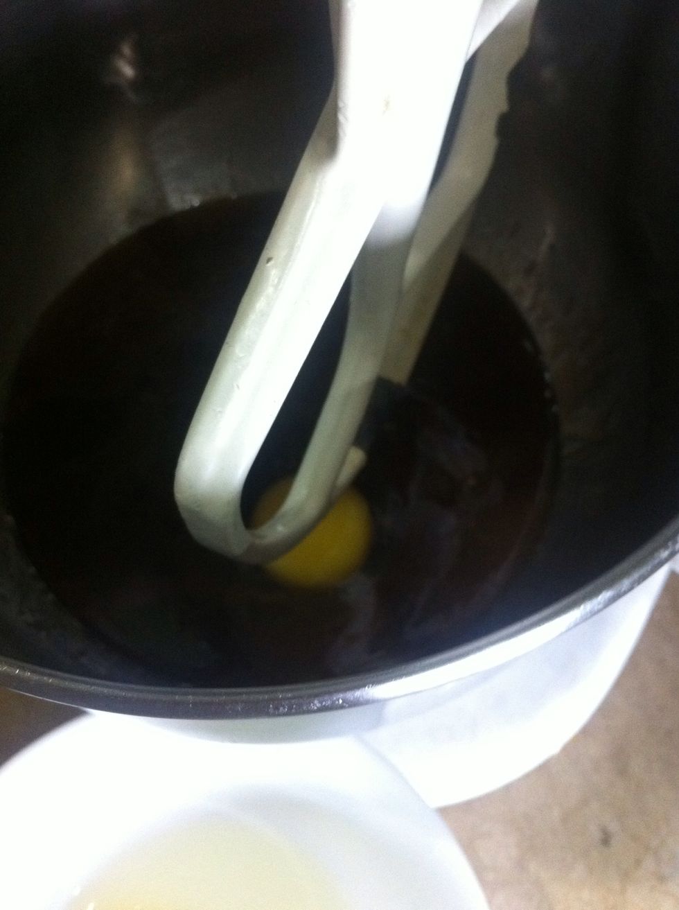 When it cools, add eggs, 1 at a time, beating well after each addition.