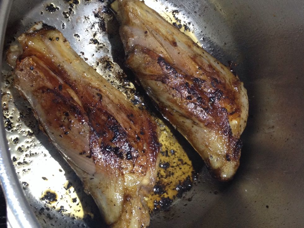 When it's browned enough, remove shanks...