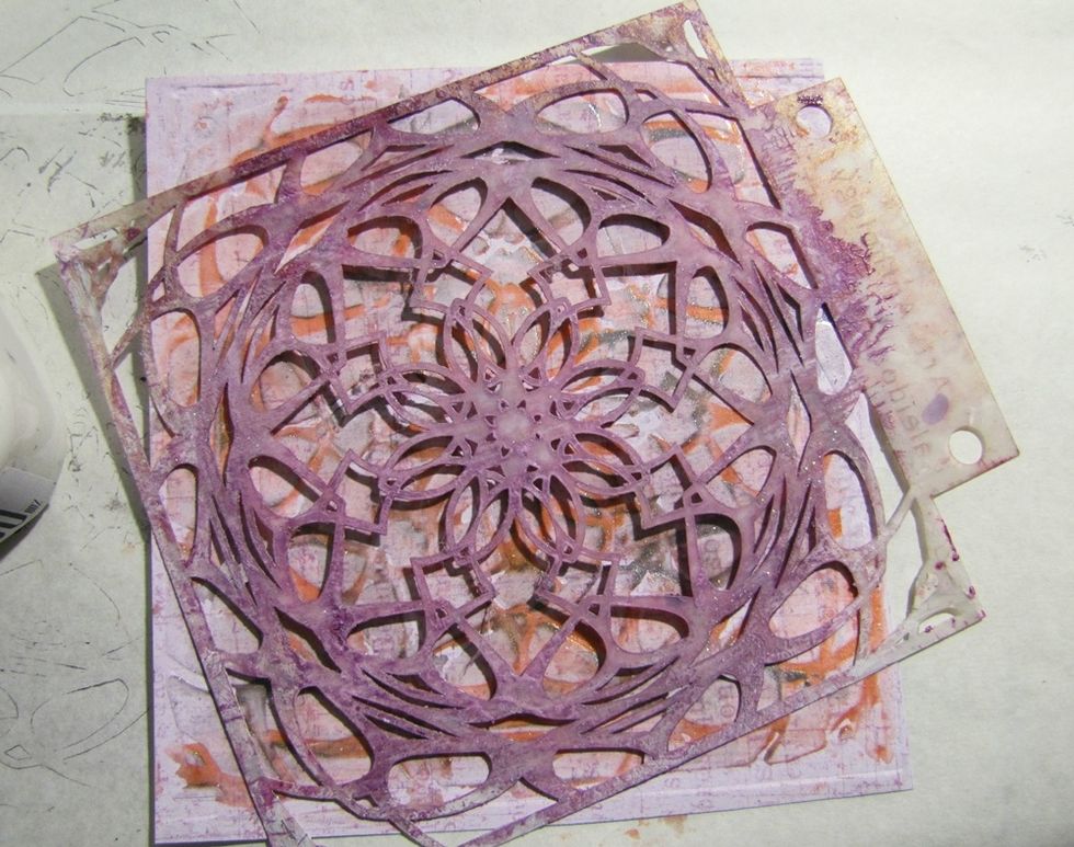 When it's dry, add more texture with the same stencil.