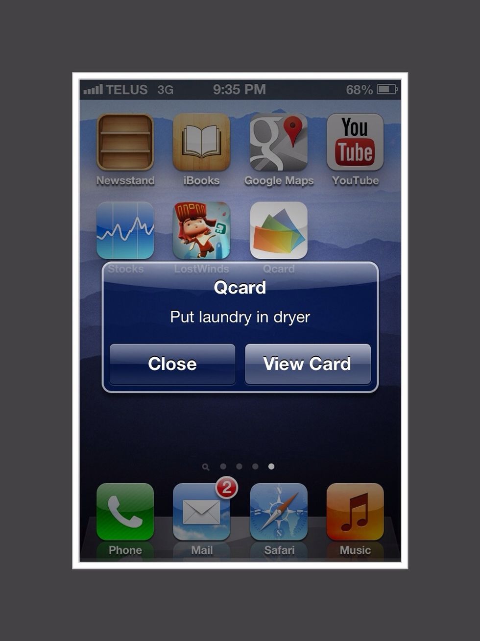 When it's time to put the laundry in the dryer, Qcard will chime. Tap on "View Card"