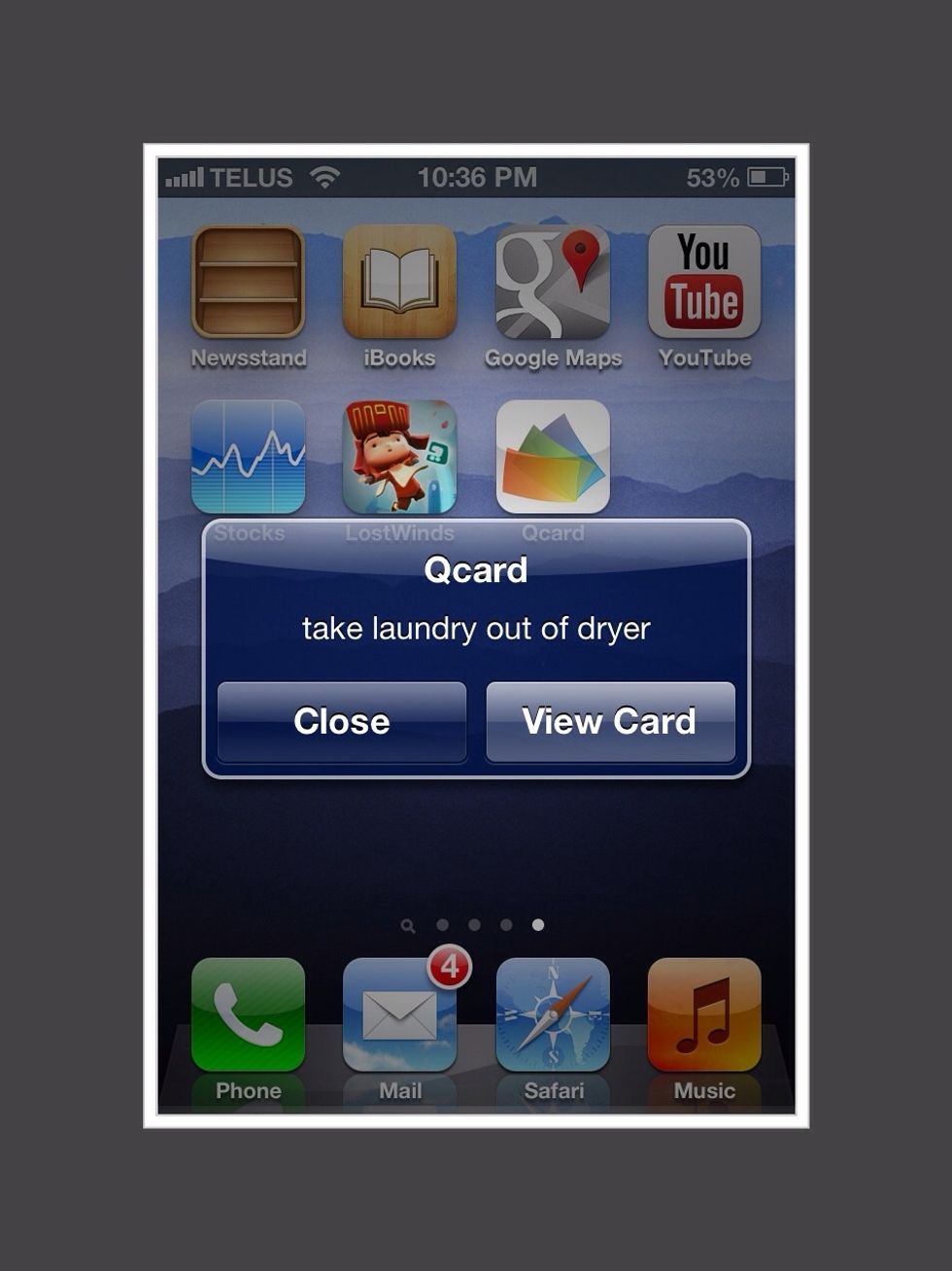 When it's time to take the laundry out of the dryer, Qcard will chime. Tap on" View Card"