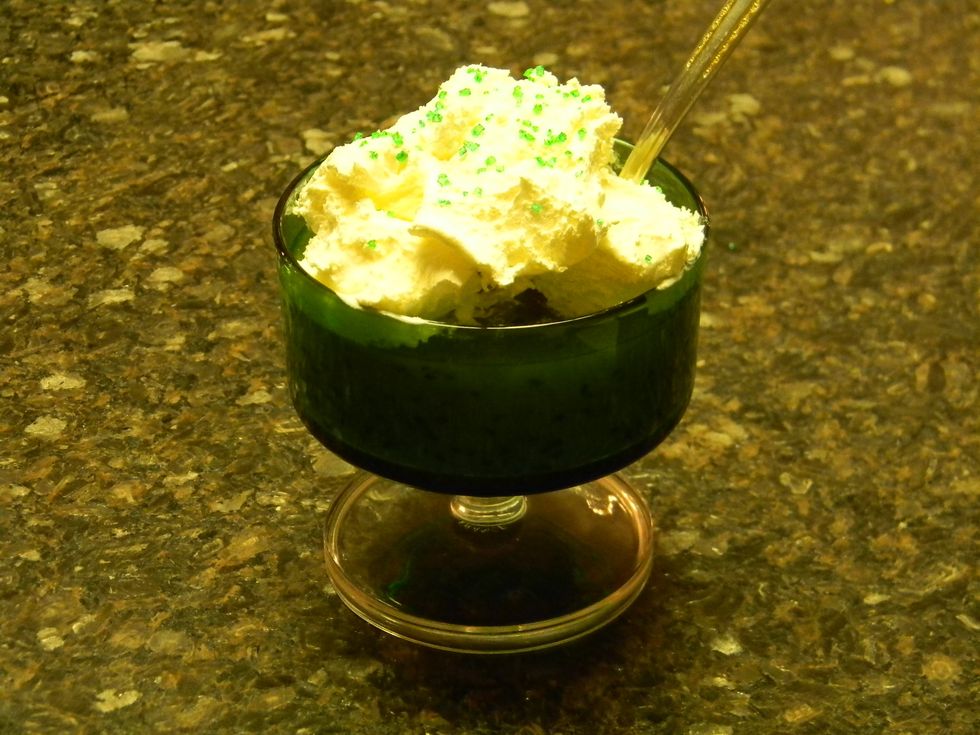 when its firm you can top it with ice cream or cool whip and garnish it the way you like. I forgot to leave a kiwi for this step but whatever :D