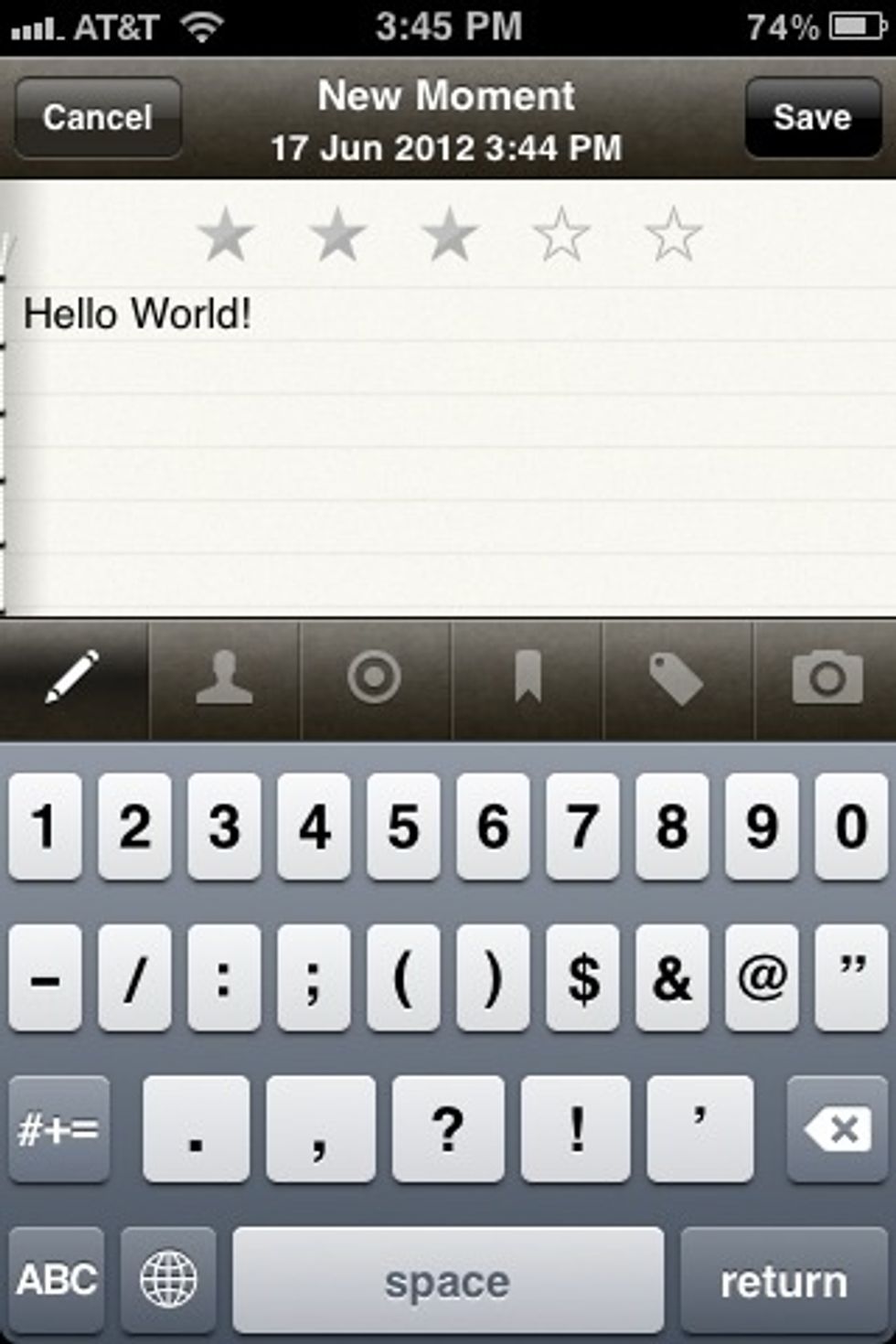 When making an entry in the app you have many options besides just the words you want to say. Here you can also give it a star rating to signify how important this entry was to you.