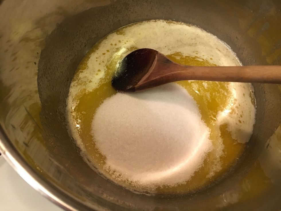 When melted, add sugar..