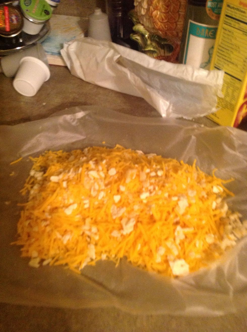 When melted, our over you 15 crushed crackers on wax paper. Mix with 1 cup of your cheese mixture.