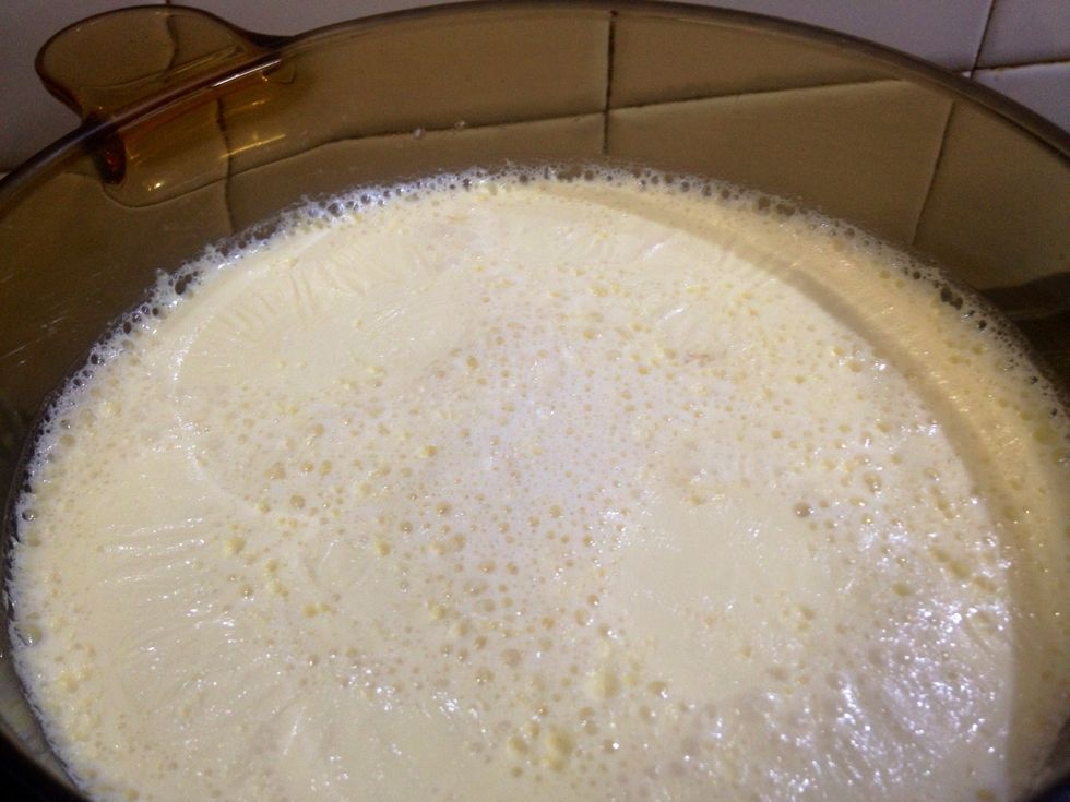 When milk skin begins to be visible just slightly on milk...