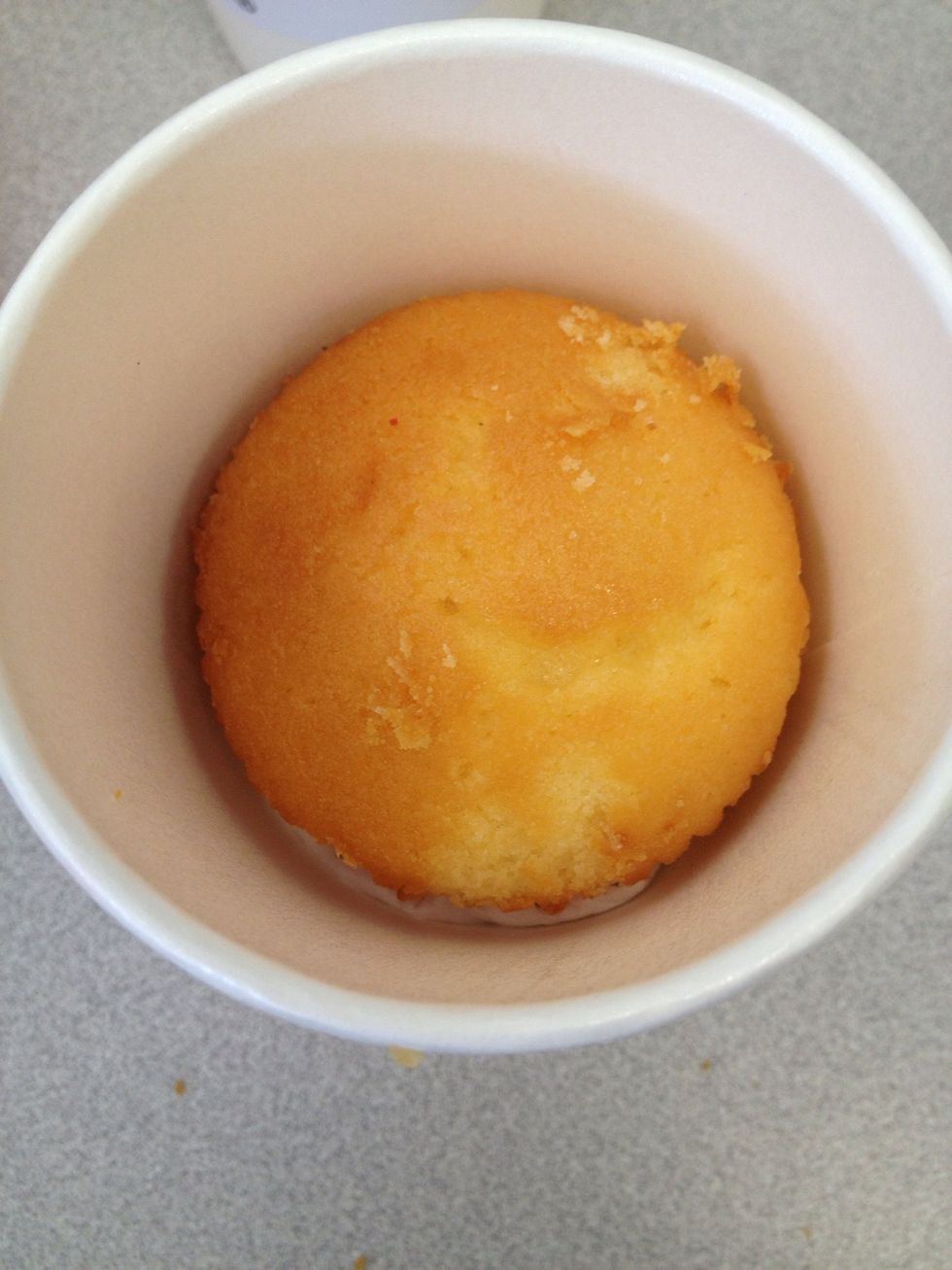 When muffins have cooled, place two in a cup, with serviettes underneath as needed, to make them higher