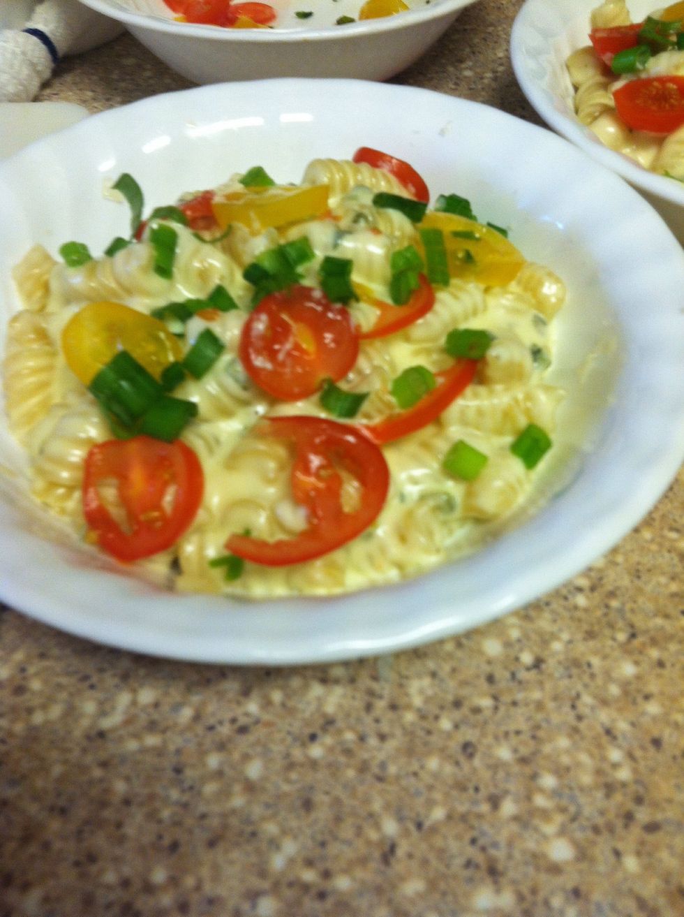 When past is done add tomatoes and garnish with scallions. Enjoy :)