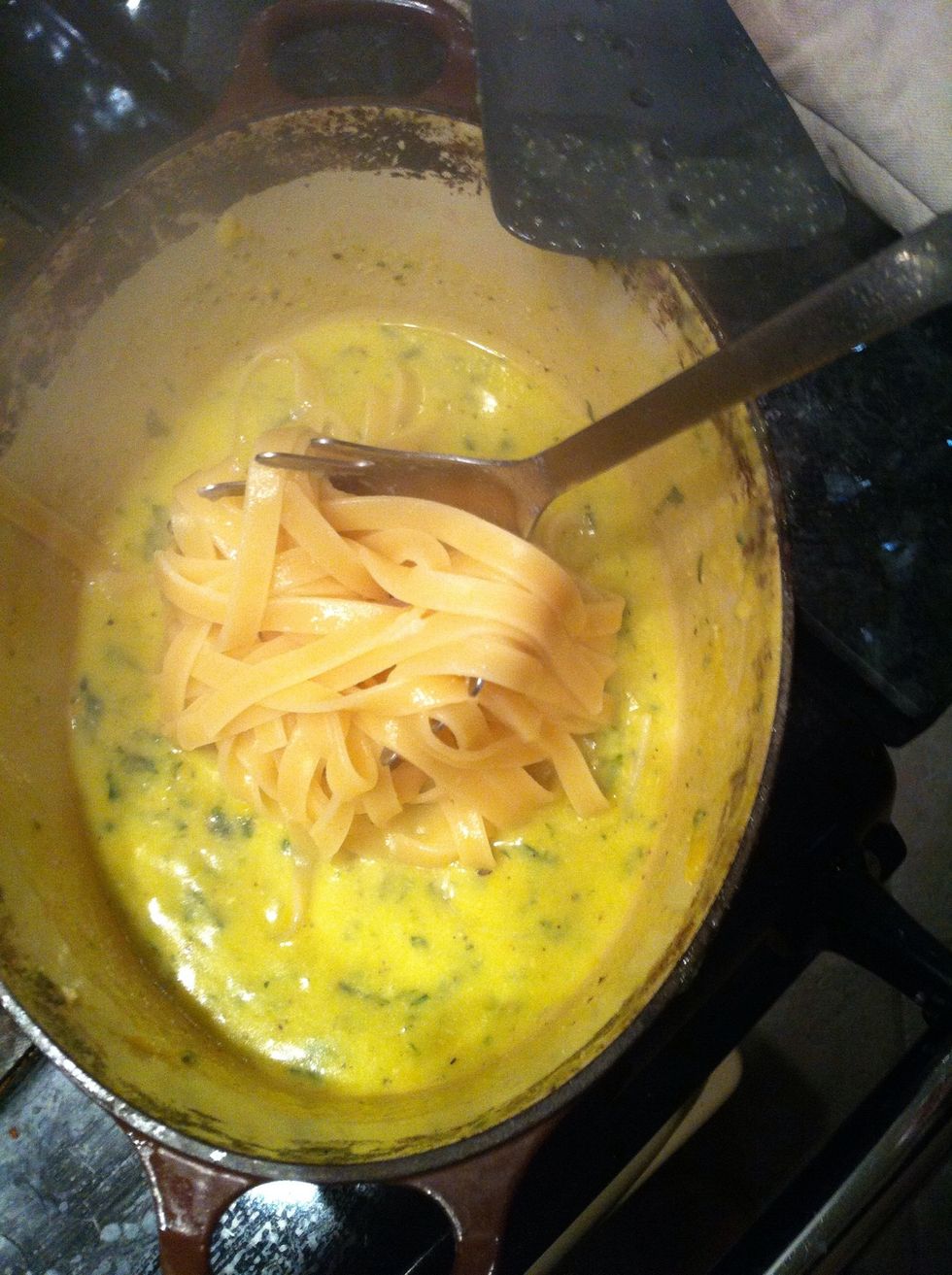 When pasta cooked add to the egg and Parmesan mix ( don't drain the pasta bit of water will combine the mixture together )