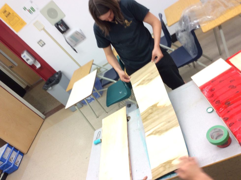 When placing your glued boards together, be sure to press it them down enough, then start gluing your next boards.