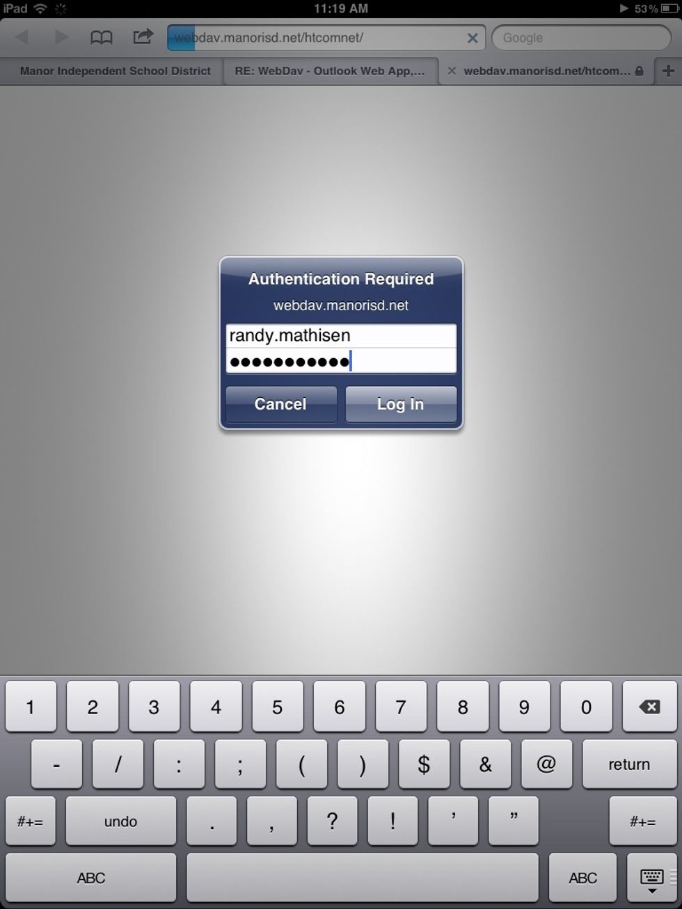 When prompted enter your district user.name and password in the dialog box