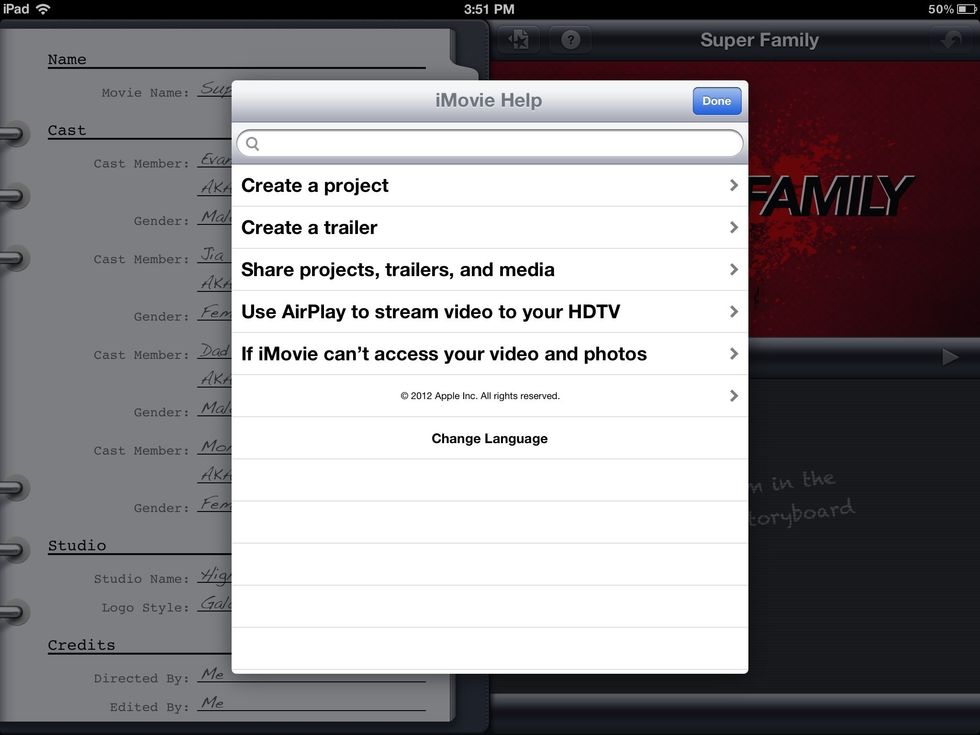 When questions arise, click on the "i" for help using iMovie.