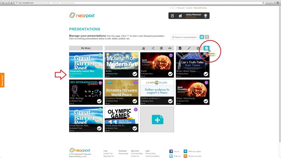 When ready, click on 'Done' and once back in your Library, select the presentation. Tap on the 'Publish' button.
