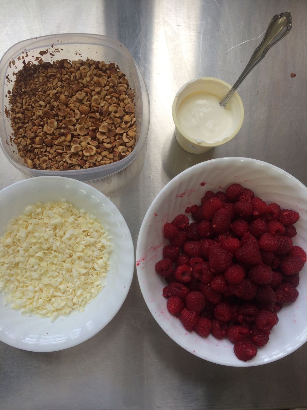 when ready to serve, wash berries and whip up creme fraiche with a fork
