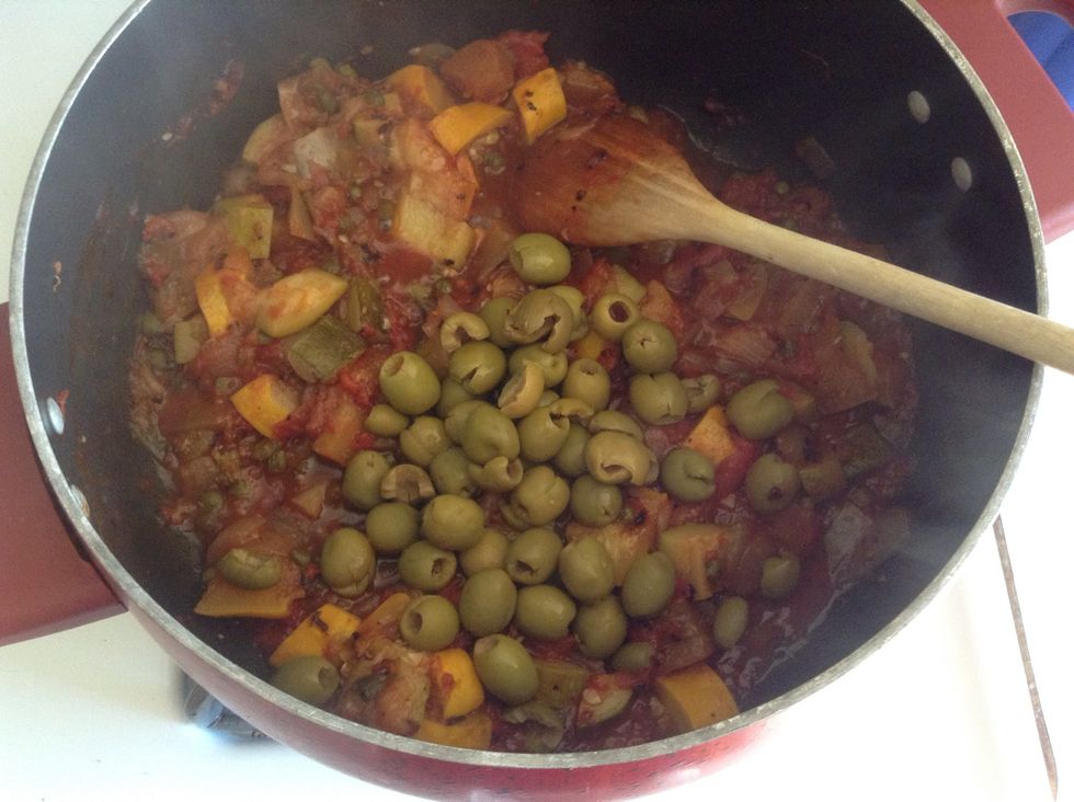 When reduced add green olives