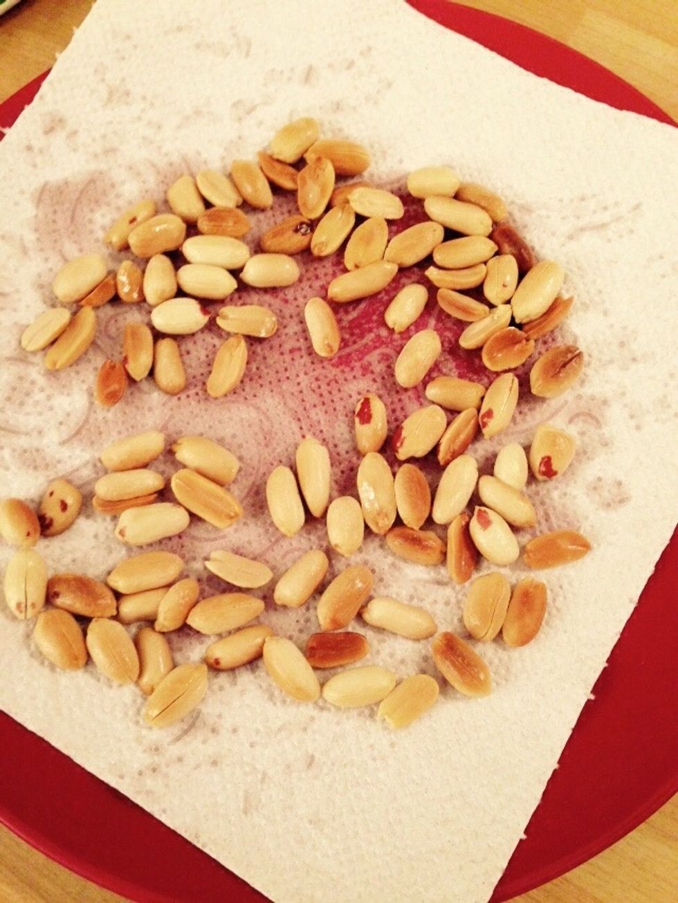 When roasted let them dry on a paper towel on a plate.