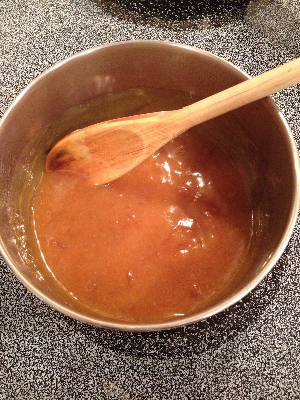 When sauce is thickened with a blended caramel color, remove from heat.