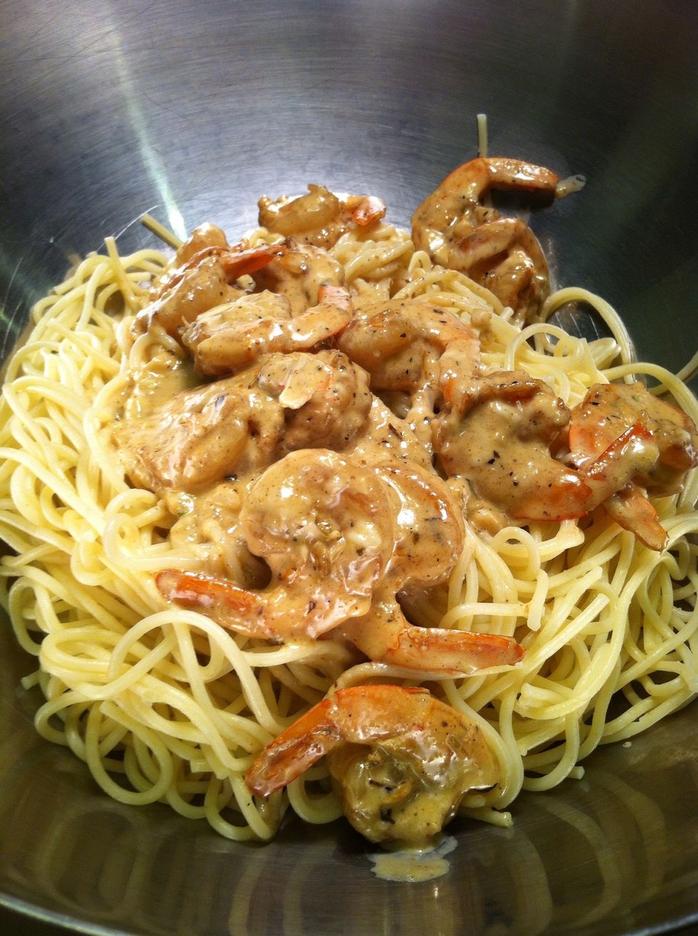 When sauce thick and creamy, toss with pasta