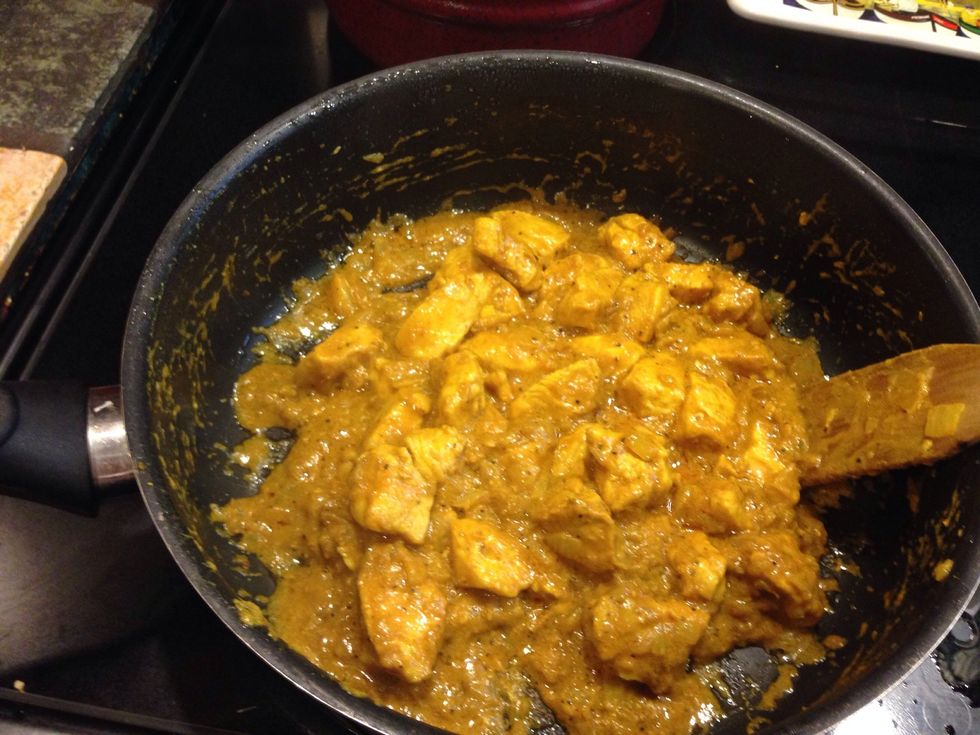 When sauce thickens remove from heat and let sit for a few minutes before serving