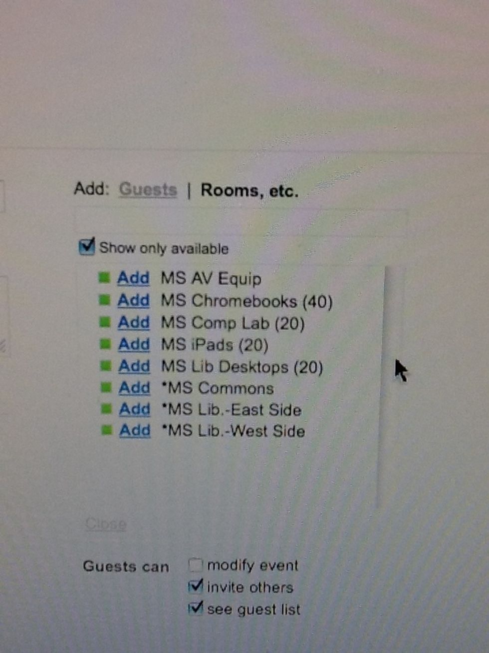 When she clicks on rooms, the laptops do not show up, so she must UNCHECK "show only available".