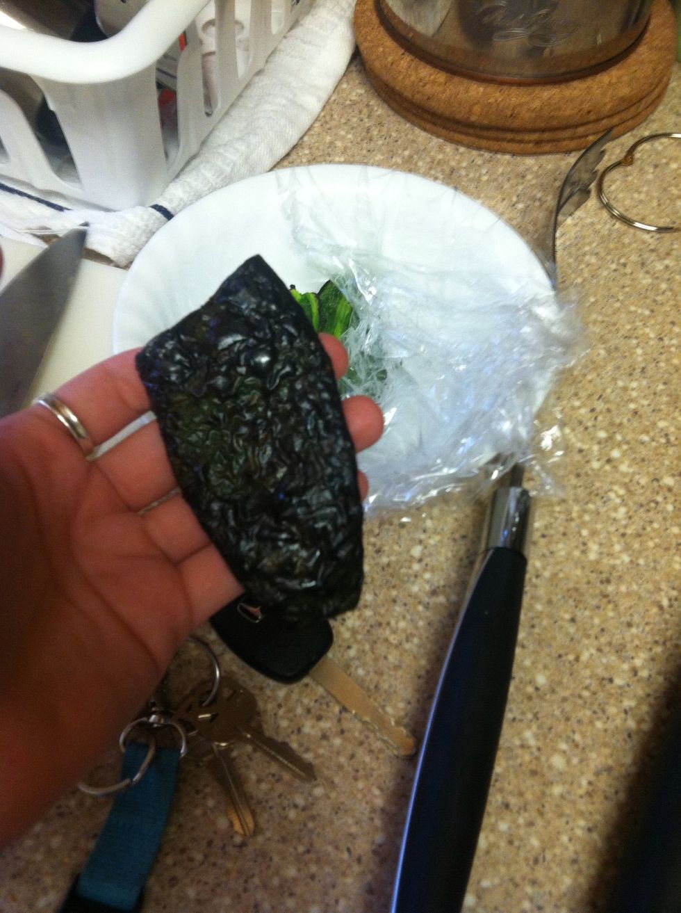 When skin is black place in bowl with plastic for 10 min