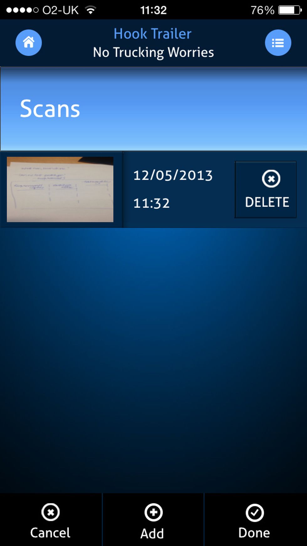 When taking a scan you can take a scan as you would a normal image and then you are able to view a list of scans and add multiple scans per task.