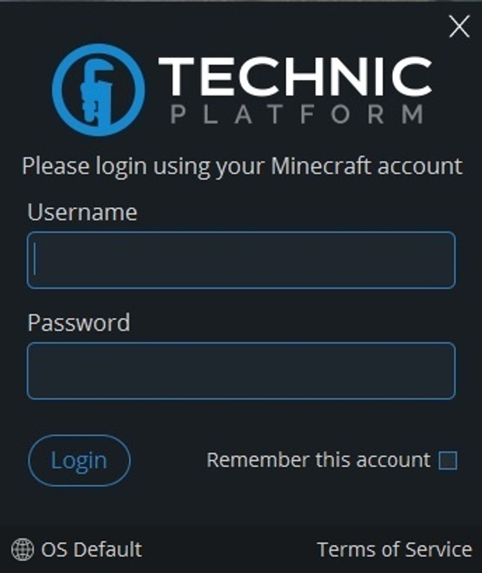 When Technic launches you will be prompted to log in with your regular minecraft credentials. Use your minecraft email and password and it will authenticate with the mojang server and launch minecraft