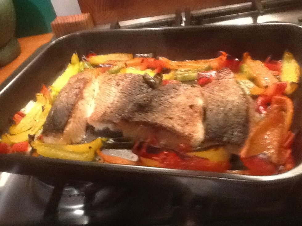 When the 14 minutes are up, take the tray out of the oven.