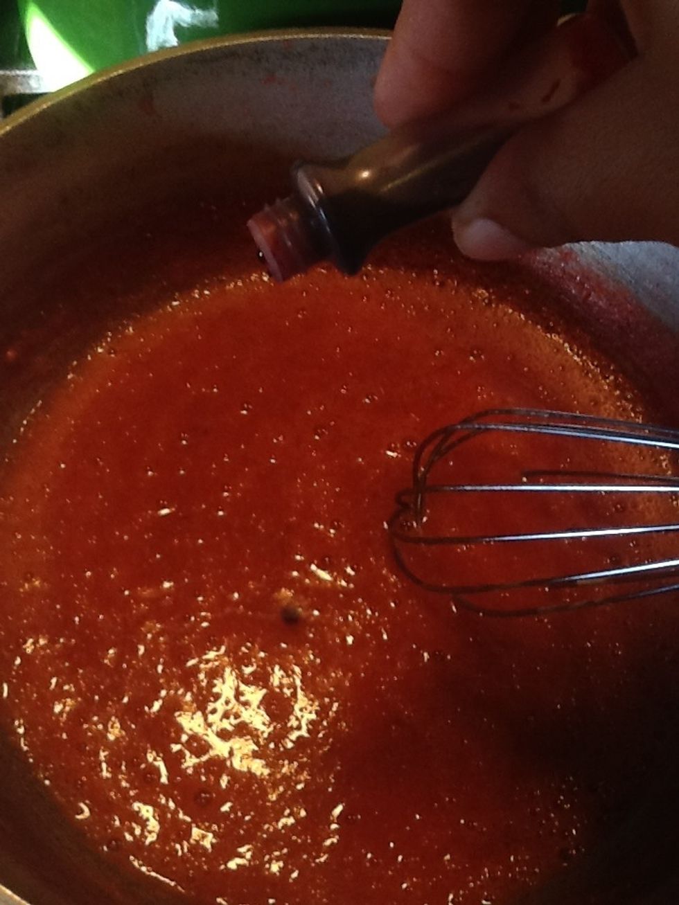 When the 2 minutes have passed I turned off the stove and added  the red food coloring