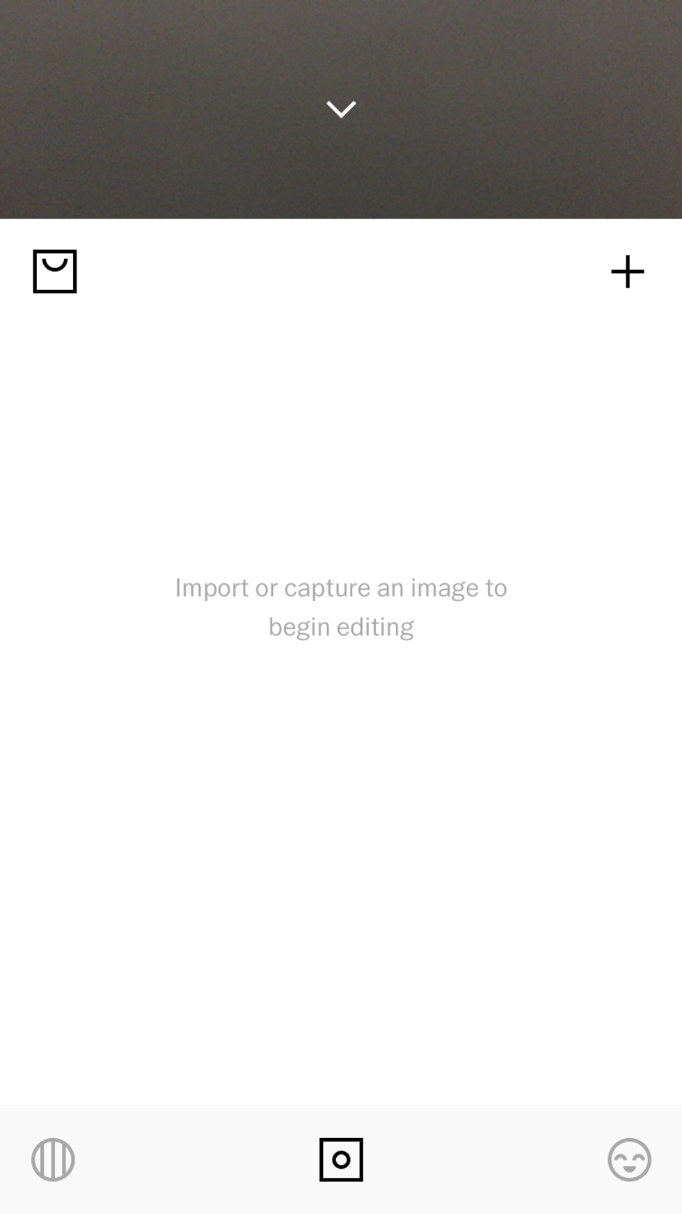 When the app opens, select the small box with a circle inside that is located on the bottom panel. Then click the "+" button and select the photo you want.