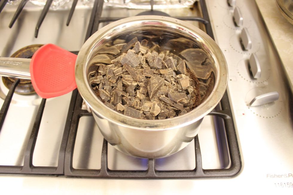 When the balls are frozen and ready for coating, melt your semi-sweet chocolate.