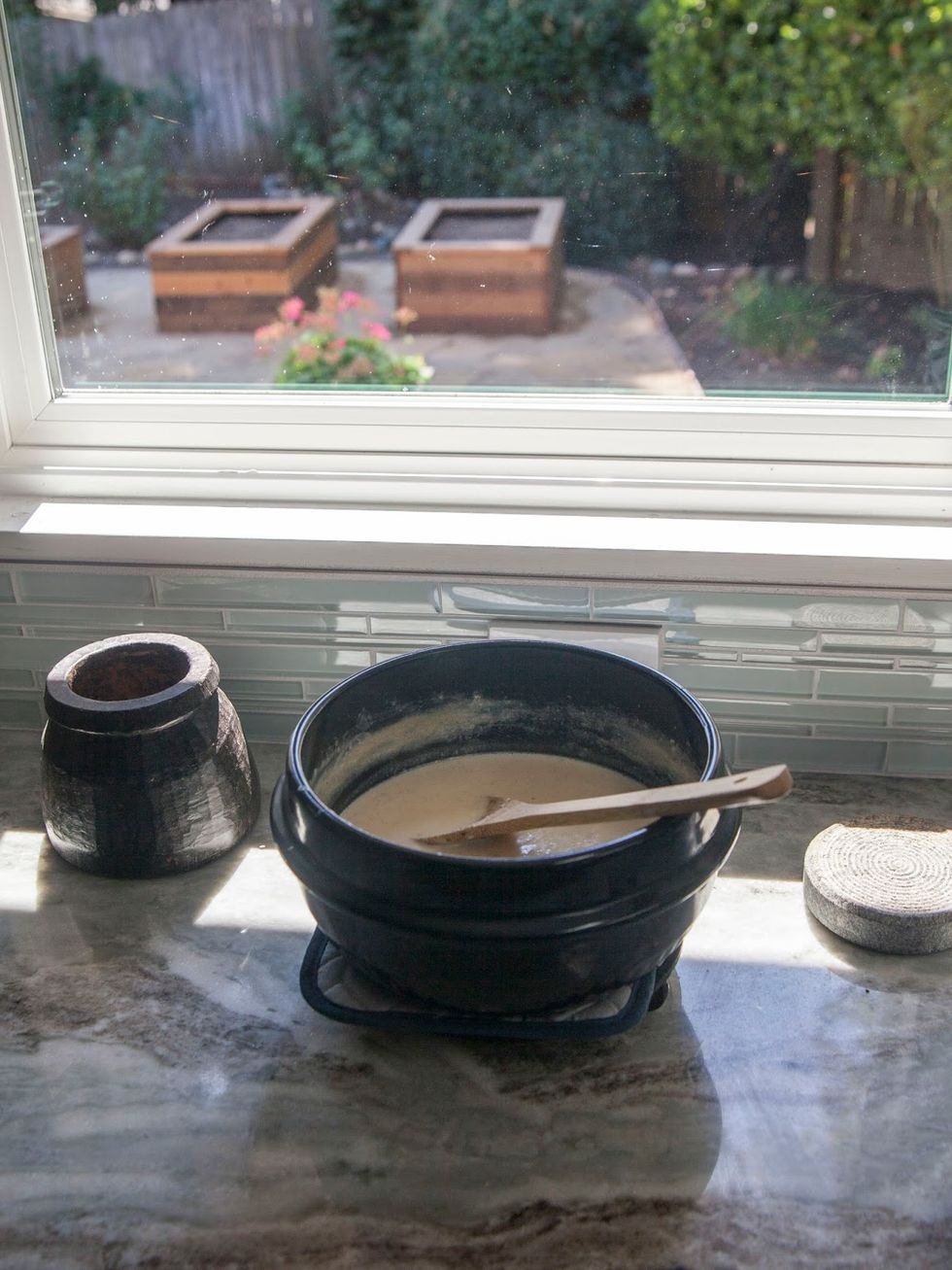 When the basundi has thickened, it's ready to serve. You can serve it warm or let it chill a while and serve it cold as I did. To chill it, take it off the flame and let it cool a bit.