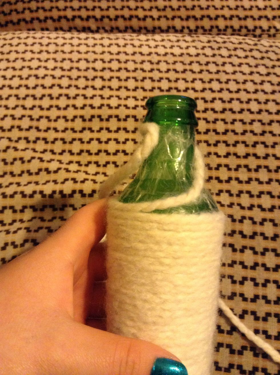 When the bottle started to narrow, I started to roll the yarn from the top instead.