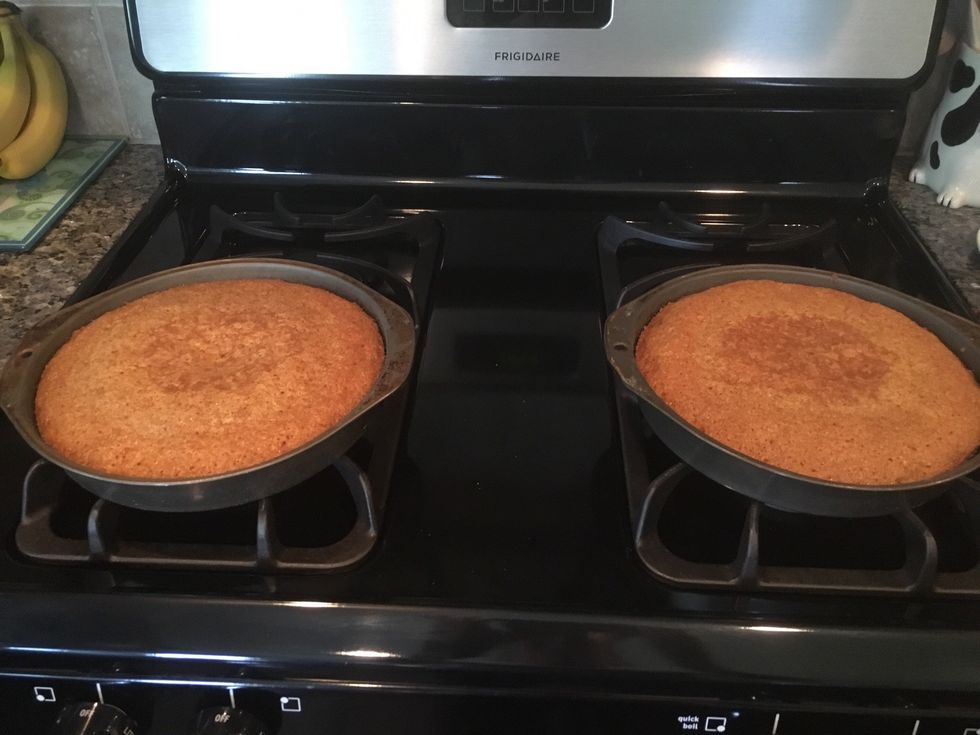 When the cakes are finished baking, remove them from the oven to cool.