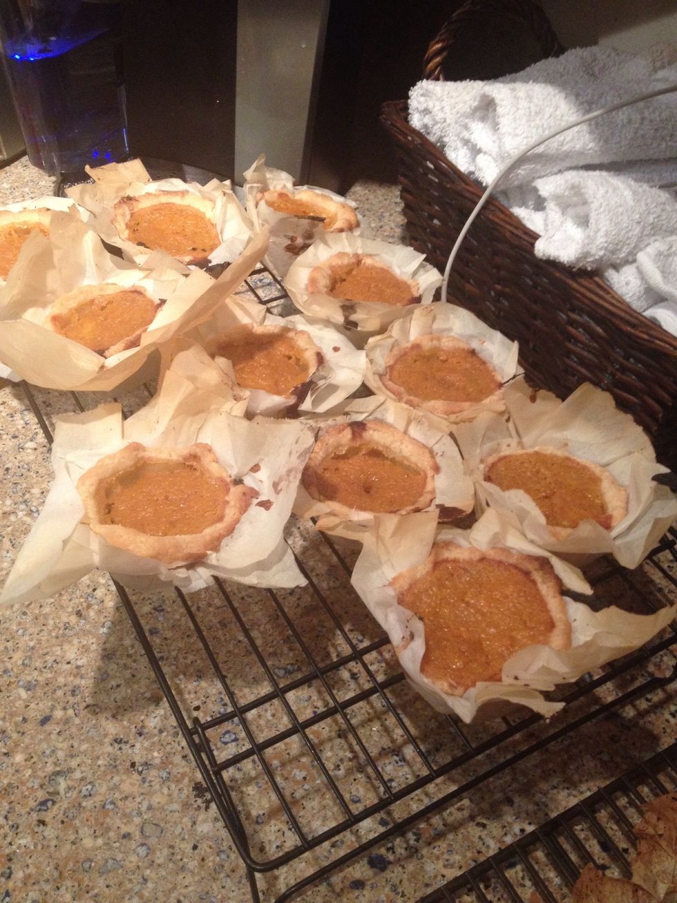 When the center is done, a toothpick inserted in the middle will come out clean. These were done!