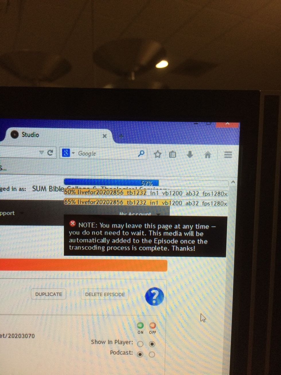 When the chapel service is done, press fade, click stop.