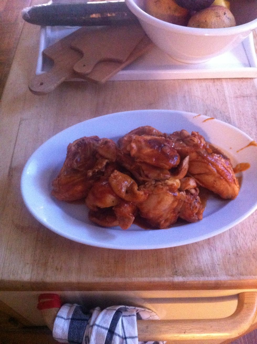 when the chicken is done plate it and cover it with aluminum foil.