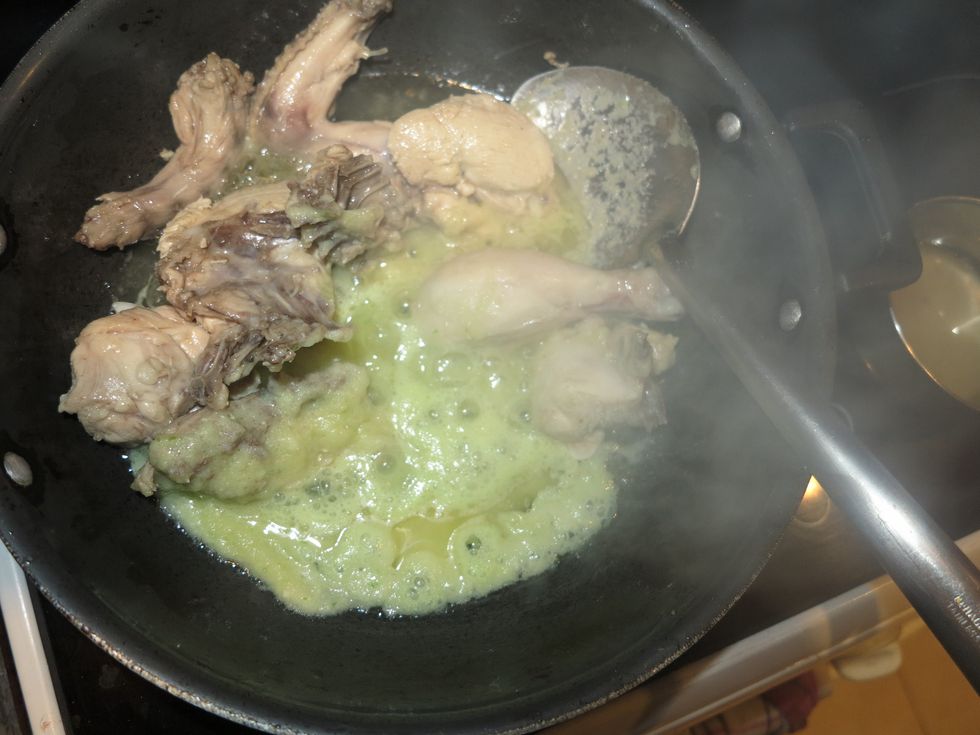 When the chicken is white all over, add the paste. If it starts to burn or stick to the bottom of wok, reduce heat slightly. Alternately, keep adding water and letting it dry out little at a time.