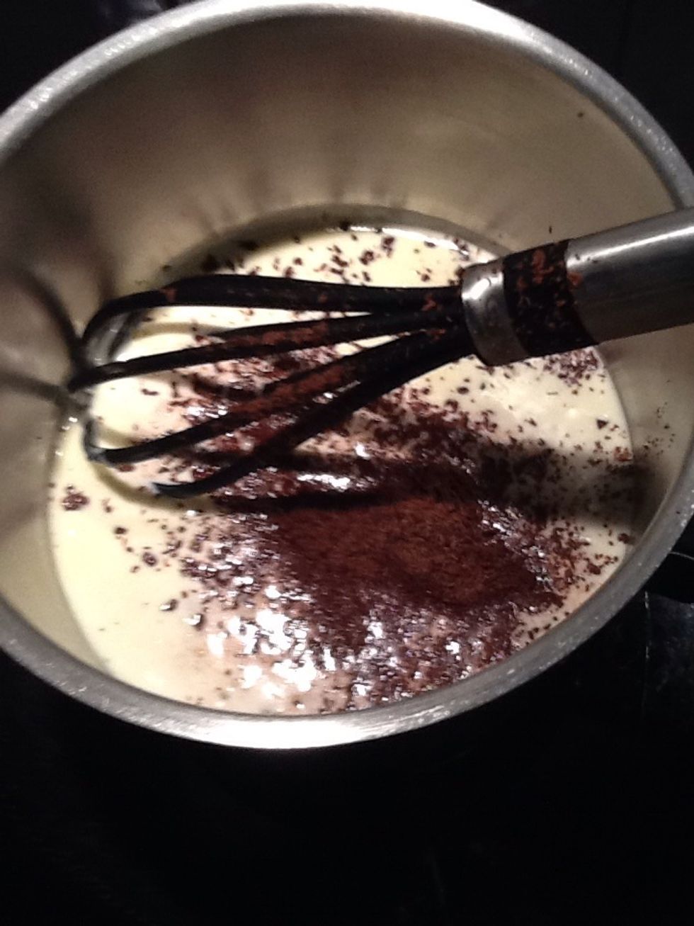 When the cream is hot, add the chocolate...