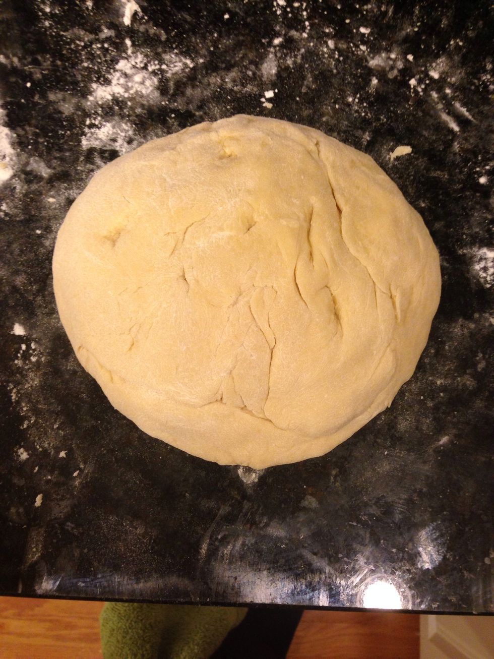 When the dough has pulled together, turn it out onto a lightly floured surface and knead until smooth and supple