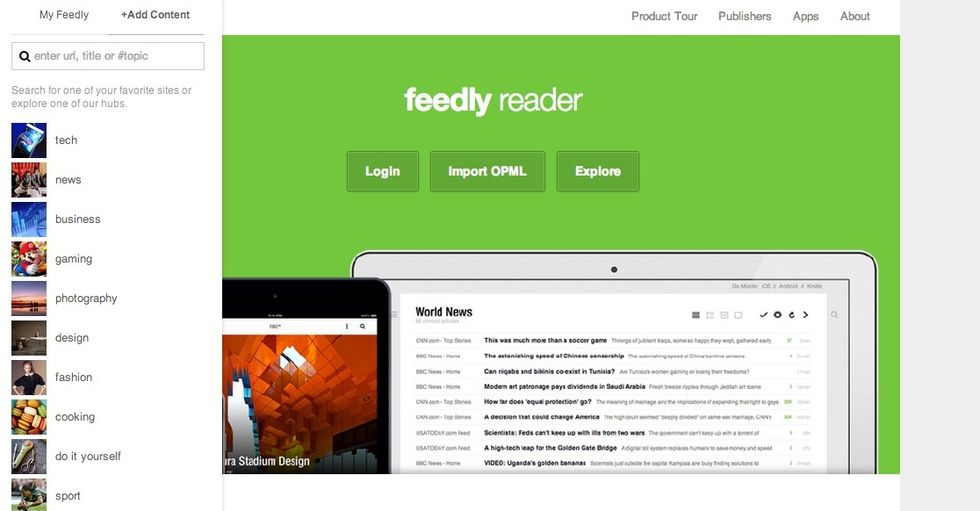 When the drop down list appears, type or select the topic or URL of your choice to define your first feed.
