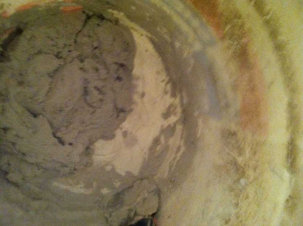 When the grout gets to about this consistency you have added enough water. Mix and let sit for 10 min. If you added a bit too much water let it sit longer.